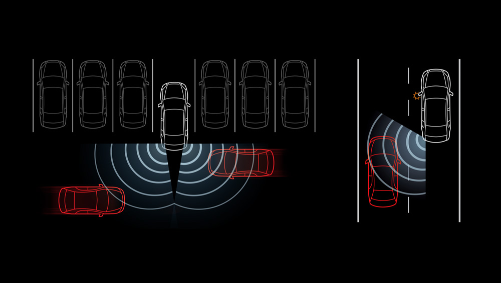 Illustration showing how Subaru Rear Side Vehicle (SRVD) works.