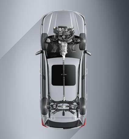 Cutaway image of Forester showing transmission and Symmetrical Full-Time AWD system.