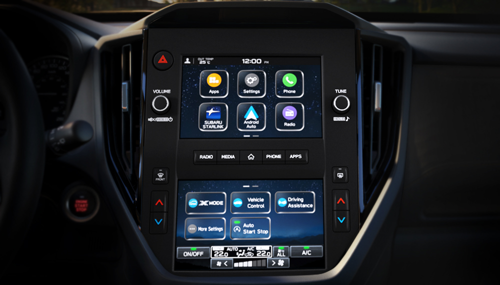 2025 Forester Convenience Trim dual 7-inch infotainment screens.