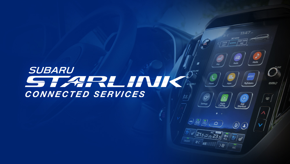 Subaru Starlink Connected Services text over Forester interior image.